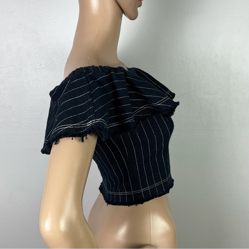NEW T ALEXANDER WANG REVOLVE NAVY STRIPED OFF-THE-SHOULDER CROP TOP - Picture 4 of 7